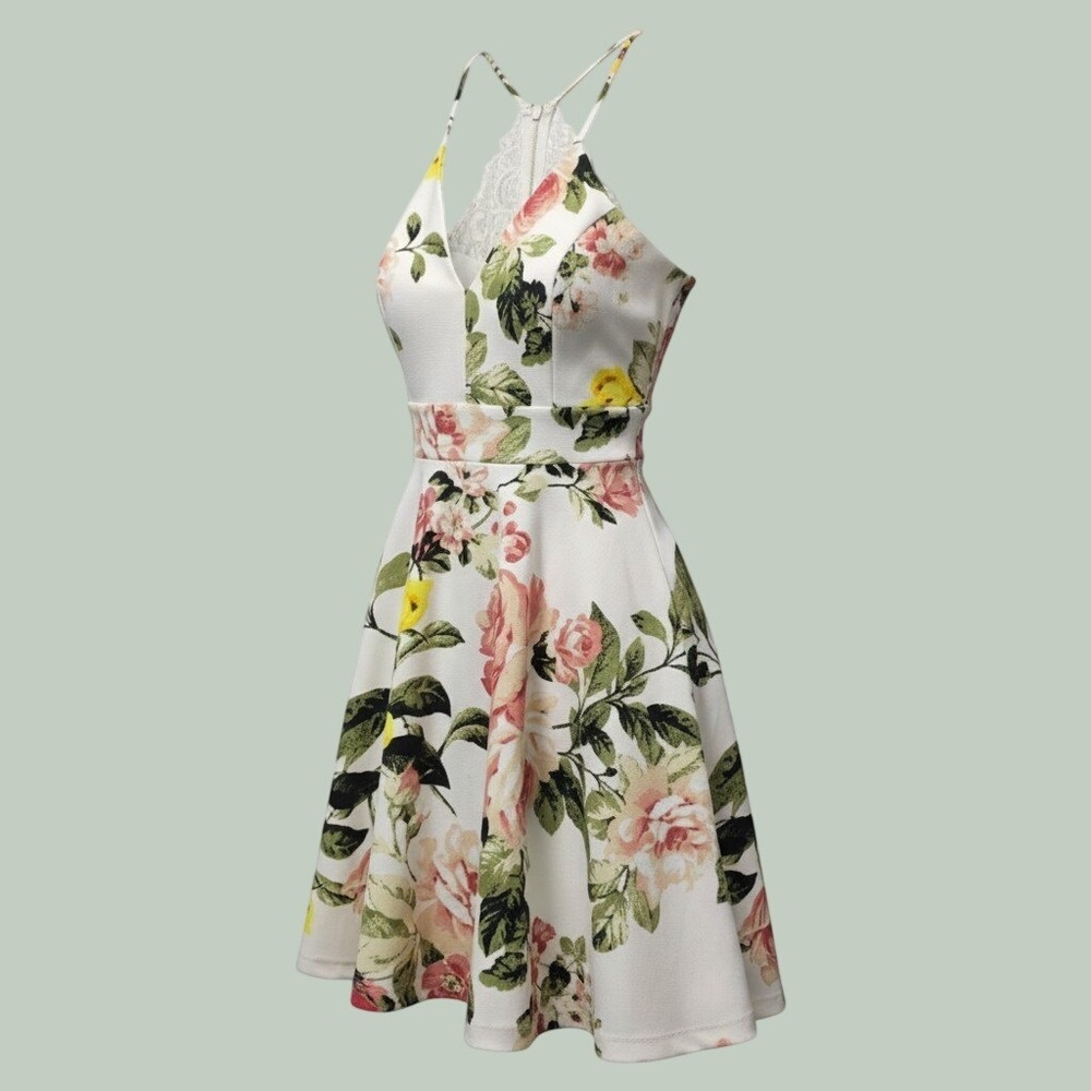 Cottagecore Coquette Floral Lace Back Mini Dress Womens Small White Windsor